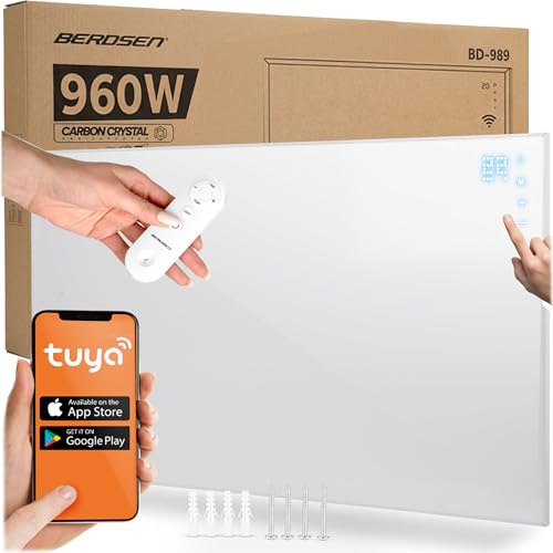 Berdsen Infrarotheizung 960W - WiFi Tuya - Heizplatte - App-Steuerung - Energiesparend - Überhitzungsschutz - Infrarot Heizung - Weiß