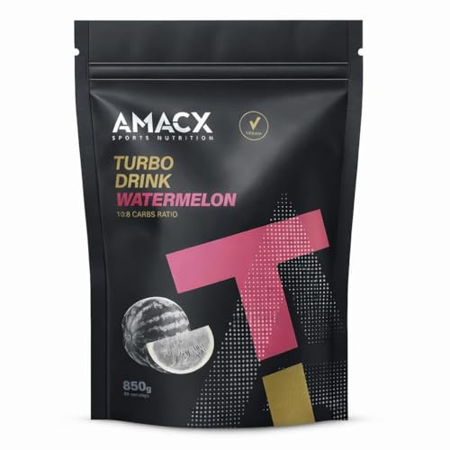 AMACX Turbo Drink Pulver für Ausdauersportler, Isotonisches Sport Getränkepulver + Electrolytes – 850g – Kohlenhydrate Pulver mit Elektrolyte, Glukose und Fruktose – Wassermelone