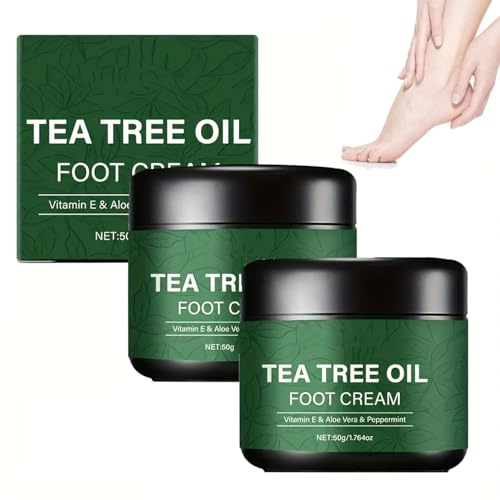 2PCS Tea Tree Oil Foot Cream, Tea Tree Oil Foot Balm, Tea Tree Foot Moisturizer for Dry Cracked Heels and Feet, Foot Cream to Repair, Soften & Renew Dry, Rough Feet, 50g
