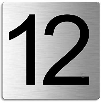 Türnummer 12 Zimmernummer Zahlen Schild aus Edelstahl 85×85 mm selbstklebend Nr.48312