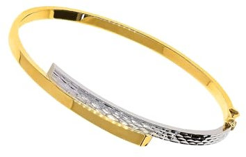 Lucchetta Schmuck, Goldarmband Damen 585 Echtgold, Armreif Gold bicolor Weißgold Gelbgold mit Gravur 14 karat, 5.25gr 18cm