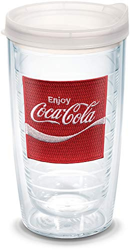 Tervis Coca-Cola - Enjoy Coke Emblem Made in USA Double Walled Insulated Tumbler Travel Cup Keeps Drinks Cold & Hot, 16oz, Clear Lid