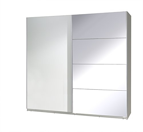 Kleiderschrank mit Spiegel Schrank Garderobe Zweitürenschrank Schwebetürenschrank Schwebetüren 2-Türig Corse III (Weiß)