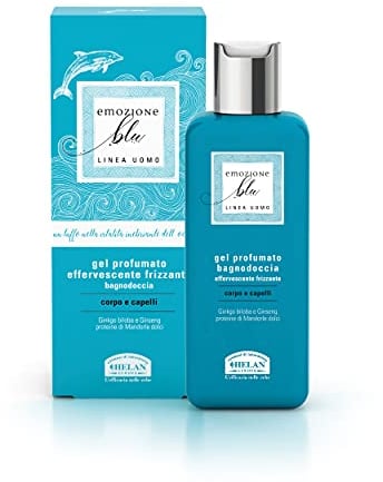 Helan, Blaue Emotion, Duschgel und Shampoo für Damen und Herren, schonend für Körper und Haar, Duschgel belebendes und sprudelnd, mit Ginseng-Extrakten und süßen Mandeln, 200 ml - Made in Italy