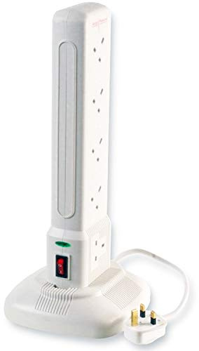 2m 10 Way Mains Power SWITCHED TOWER Gang Extension Socket – SURGE PROTECTED – White Multi Plug Splitter Adapter – Standing UK 3 Pin 240V 13A Cable/Lead With Base