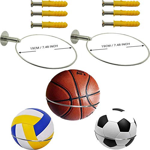 Set of 2 - Ball Wall Holder - 7.48 Stainless Steel Strong support - Ball Wall Mount Rack Display Storage Stand for Basketball Soccer Football Volleyball Exercise Ball Medicine Ball - No Included Ball