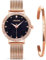 ManChDa Damen Armbanduhr Marmor-Zifferblatt Uhr mit Kristall Mesh Edelstahl Gürtel Damen Quarz Diamant Klassische Mode Romantisch + Schmuck Manschette Armband Set