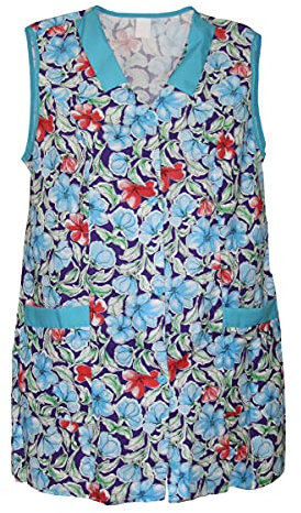 7/8 Kasack Kittel kurz Schürze ohne Arm Baumwolle bunt Blumen, Größe:44, Modell:Modell 1