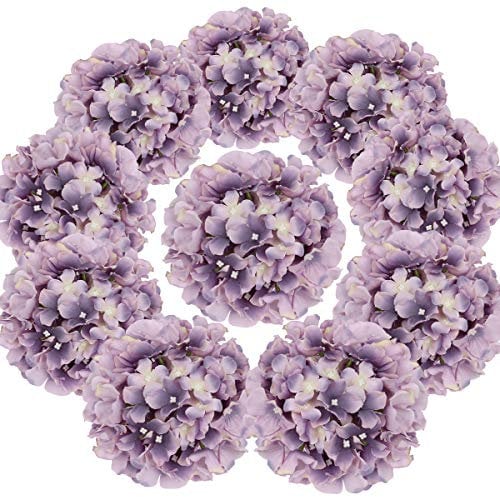 Flojery Lot de 10 têtes de fleurs d'hortensia artificielles en soie avec tiges pour la décoration - Rêve violet