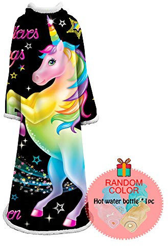 Morbuy Wearable Decke Mit Ärmeln Arme Einhorn, 3D Gedruckt Super Soft Warm Comfy Plüsch Ärmeln, TV Lazy Robe Decke Für Erwachsene Frauen Männer (127 x 178cm,Bunt)