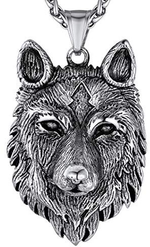 Richsteel Viking Wolf Kopf Anhänger Wikinger Wolf Halskette für damen herren