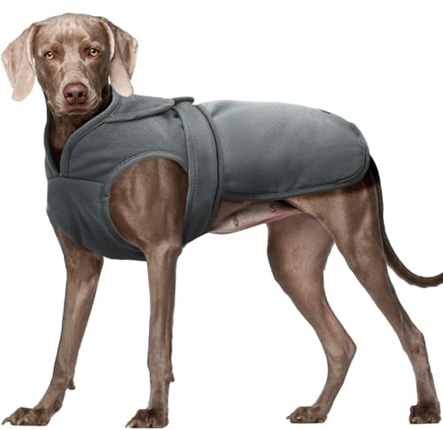 Kuoser Hundemantel Wasserdicht für große Hunde, Wintermantel Hund, Grau 2XL | Hundemantel Winter mit Reißverschluss, Klettverschluss & Reflektorstreifen, Hundejacke für kleine, mittelgroße & große Hunde