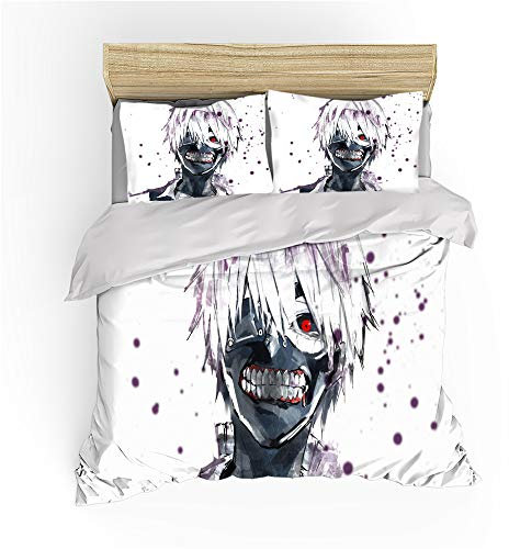 NICHIYO Tokyo Ghoul Bettwäsche-Set – Bettbezug und Kissenbezug, Mikrofaser, 3D-Digitaldruck, dreiteilige Bettwäsche (Bettbezug + Kissenbezüge) (9, Super King 220 x 260 cm)