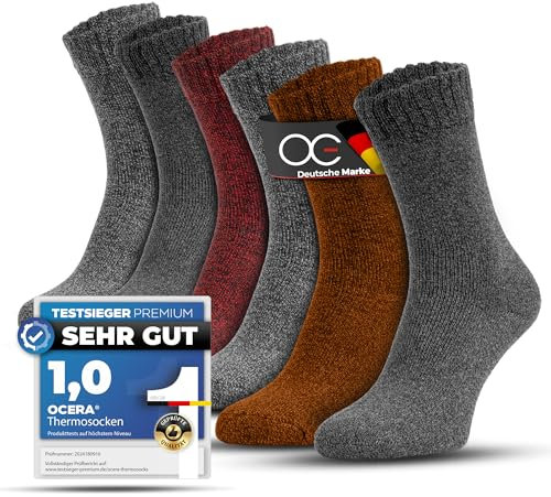 OCERA 6 Paar Damen Thermo-Socken mit Vollfrottee und Soft-Bund im Farbmix - Grau, Rot, Gelb, Anthrazit Gr. 39/42