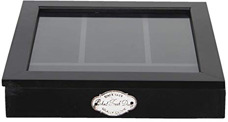 Contemporary Black Wooden Cutlery Tray - 4 Piece - 30 x 30cm Wood & Glass