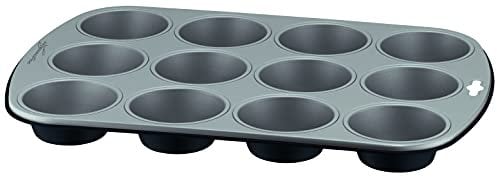 Lagostina Gustosa Stampo 12 Muffin in Acciaio Antiaderente per Forno, Nero, 38x27 cm