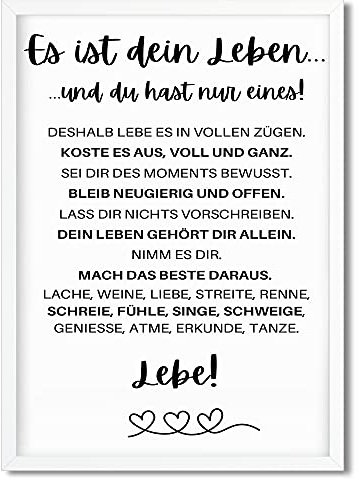 Urhome Kunstdruck Definition Es ist dein Leben mit Bilderrahmen Weiß in DIN A3 - Worterklärung wie im Duden Lexikon Wandbild Wanddeko mit Spruch Holz Rahmen für Wohnung Familie Freunde