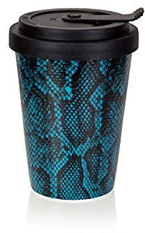 Mahlwerck Kaffeebecher to go, Porzellan Coffee to go Becher mit auslaufsicherem Deckel, Animal Print, Snake Green, 300ml