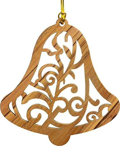 SIKORA BS-OH Baumschmuck Olivenholz Anhänger aus Bethlehem - 28 Modelle wählbar, Olivenholz:No.27 Glocke mit Ornamenten H ca 7cm