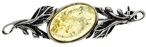 SilverAmber Jewellery - 925 Sterling Silber & echter baltischer Zitrone Bernstein Klassische Brosche 4022H