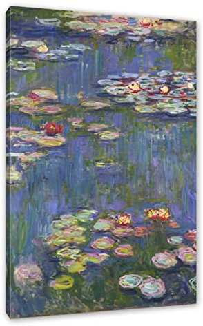 Pixxprint Claude Monet - Seerosen, Weiß, Größe: 120x80cm, Leinwandbild, fertig gespannt, Wandbild, Dekoration, Kunstdruck, kein Poster