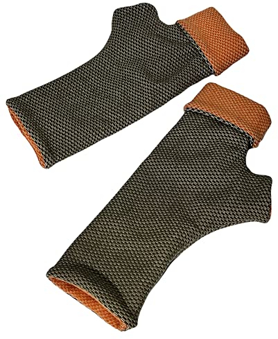 Britta Meier Offener Handschuh mit Pulswärmer, auch zum wenden (Oliv-Grün-Ocker)