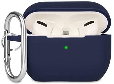 KOKOKA Case Cover Compatible with Airpods Pro, Soft Silicone Skin Case Cover Shock-Absorbing Protective Case for Airpods Pro 2019 with Carabiner, Front LED Visible, Dark Blue