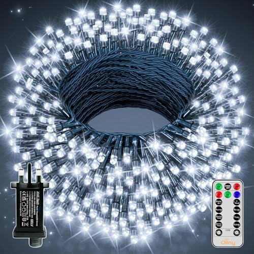 Ollny 40m 400 LED Outdoor Fairy Lights Mains Powered, Cool White Waterproof String Light with Plug/Remote/Modes/Timer, Bright Lighting Outside Indoor Garden Party Wedding Decorations