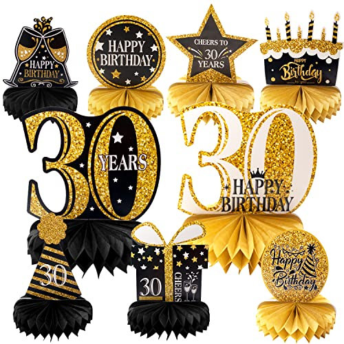 Tischdeko 30. Geburtstag Frauen, 30. Geburtstag Deko, 9 Stück Geburtstag Dekoration, Deko 30 Geburtstag Mann, Tischdekoration, 30. Bienenwabe Mittelstück für Vierzig Jahre Geburtstag Party Zubehör