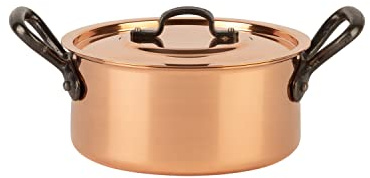 Cuisine Romefort | Pentola in rame stagnata con manico in ghisa e coperchio Ø 16 cm | pentola tradizionale in rame massiccio | pentola in Francia ideale per zuppe e stufati (16 cm)