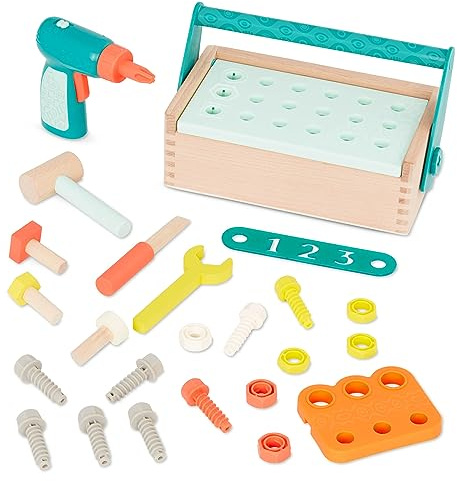 B. toys – Fix ‘n’ Play Kit – Pretend Play Tool Box – Wooden Toolbox & Accessories (25 Pieces) – Carpenter Set for Kids – Play Set with Drill, Hammer, Screwdriver & More – 3+ Years