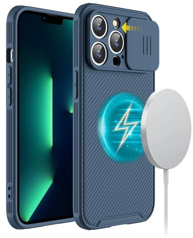 NEINEI Funda para iPhone 14 Pro MAX (6,7”),Funda con Cubierta de la Cámara,Carcasa Caso de Carga Magnética Inalámbrica,Delgadas Estilo de Negocios Outdoor PC Case Cover,Azul
