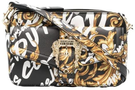 VERSACE JEANS COUTURE Camera Bag, Printed Saffiano, Schwarz-Gold