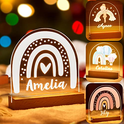 VEELU Nachtlicht Kinder Personalisierte LED Lampe Regenbogen Geschenke Baby mit Name Arcyl Nachtlampe Raumdekoration Geschenk für Mädchen Junge Kinder Geburtstagsgeschenk
