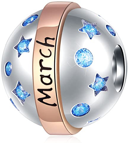 März Geburtsstein Charms passen Pandora Geburtstag Armband, 925 Sterling Silber Geburt Stein Pave Aquamarin CZ Birthstone Perlen mit Sternen, Geschenke für Mama/Papa/Oma/Birthday