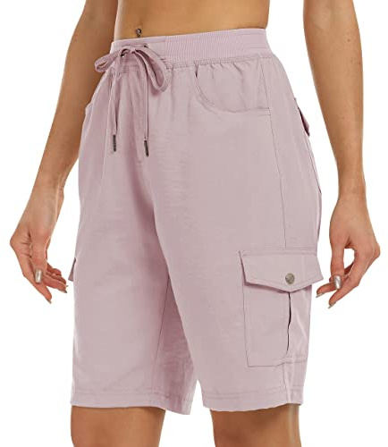 JINSHI Pantaloncini Donna Cargo Shorts Estivi Pantaloni Corti Sportivo Leggero Lavoro Bermuda da Escursionismo a Vita Alta con Tasche Multiple Rosa Scuro EU S
