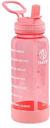 Takeya Borraccia motivazionale di alta qualità con coperchio con cannuccia, con orari per bere, in plastica Tritan senza BPA, 907,2 g, rosa svolazzante