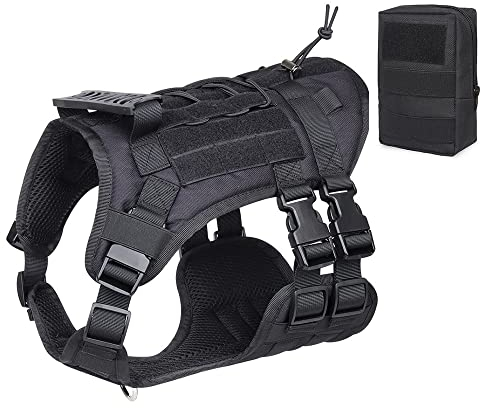 BaronHong Taktische Hundegeschirrweste mit Griff und Rucksack, Militär-Hundegeschirr für große und mittelgroße Hunde, verstellbare Hundeweste ohne Zug für Wander- und Wandertraining (schwarz, L)
