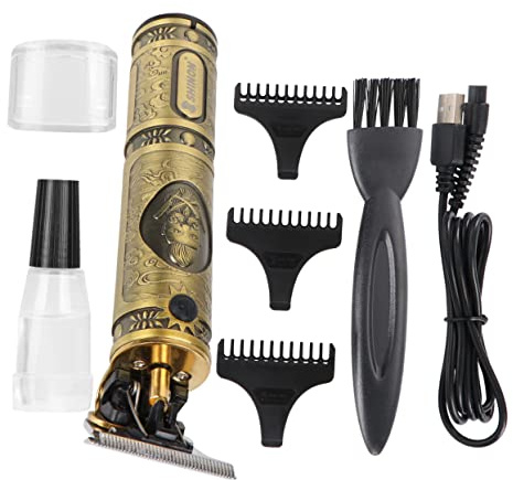 Buddha Kopf Retro Ölkopfschere Elektrischer Haarschneider Gold Metall | 1200mah Akku, USB Ladung, Vier Kämme für Präzise Konturen im Friseursalon