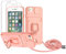 Zallagre Cordon de Coque Compatible avec iPhone 6/6S/7/8/SE 2020,[2 Pièces] Verre Trempé,Lentille Coulissante Couverture,360 Degrés Bague Rotatif Support,Fentes pour Cartes-Rose