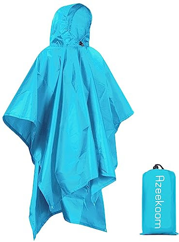 Azeekoom Regenjacke Regenponcho, Regenmantel Wasserdicht Unisex Camping Zelt Campingdecke 3 in 1 Multifunktionaler Regencape für Picknick im Freien Trekking Camping Angeln Jagd Ausflug (Hellblau)