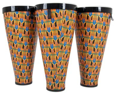 TOCA Nesting Ashiko 3er Set 12 Kente Cloth TSSNA-3PCK-FP | Korpus PVC, leichtgewichtig, wetterbeständig, vorgestimmt, synthetisches Fell, inkl.Gurt