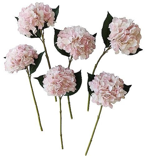 ARTIFIPLANT Ortensia rosa, 6 fiori artificiali di ortensia rosa, ortensie artificiali con steli, ortensie finte in seta (6, rosa)