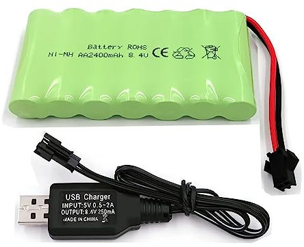 Yangers Rechargeable 8.4V 2400mAh NI-MH Battery Pack SM 2P Plug Connector with USB Charger Set for RC Car Off Road Truck Jumper Toys