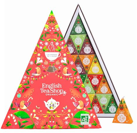 English Tea Shop - Calendrier de l'Avent Thés & Infusions bio Triangle rouge - 25 sachets de thé et infusions à déguster avant Noël - Idée cadeau Noël femme ou homme