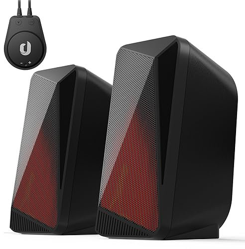 Jeecoo M40 Pc Lautsprecher, Gaming Lautsprecher für Monitor mit verbessertem Stereo Sound, leicht zugängliche, 3.5mm AUX Bluetooth Lautsprecher für Pc Laptops Spielkonsolen Smartphones