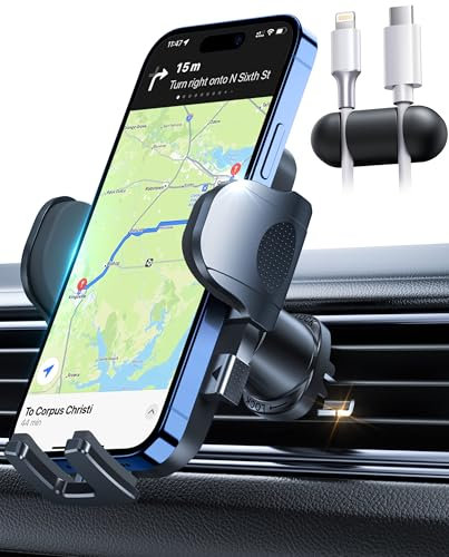 HTU [True Military-Grade] Car Phone Holder Air Vent 【2025 Strongest Clip】【Patent & Safety Certs】 Mobile Van Mount Automobile Cradle Car Accessories for iPhone 16 15 Pro Max 14 13 Samsung,Light Black