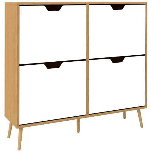 HOMCOM Schuhschrank mit 4 ausziehbaren Schubladen und verstellbaren Einlegeböden Flur-Schuhschrank für 16 Paar Schuhe Schmales Schuhregal für den Eingangsbereich 95x26x95 cm Natur