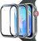 UniqueMe Displayschutzfolie für Apple Watch Serie 9/8/7, 41 mm, gehärtetes 9H, Metallrahmen, vollständige Abdeckung, kratzfest, blasenfrei, High-Touch, für iWatch 41 mm, 2 Stück, silberfarben