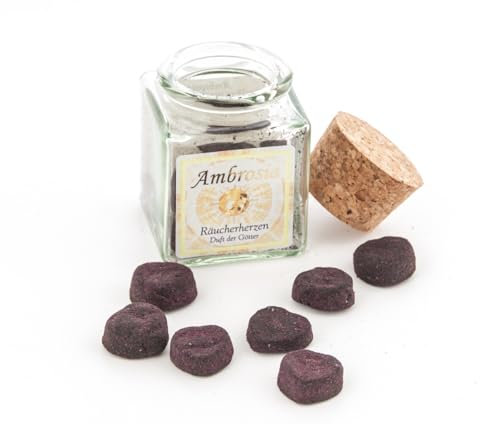 Ambrosia Herz Inhalt 12 Stück Duft der Götter zum Räuchern auf Sieb und Holzkohle Naturreine Räucherharze, Kräuter, Hölzer Berk Räucherwerkset